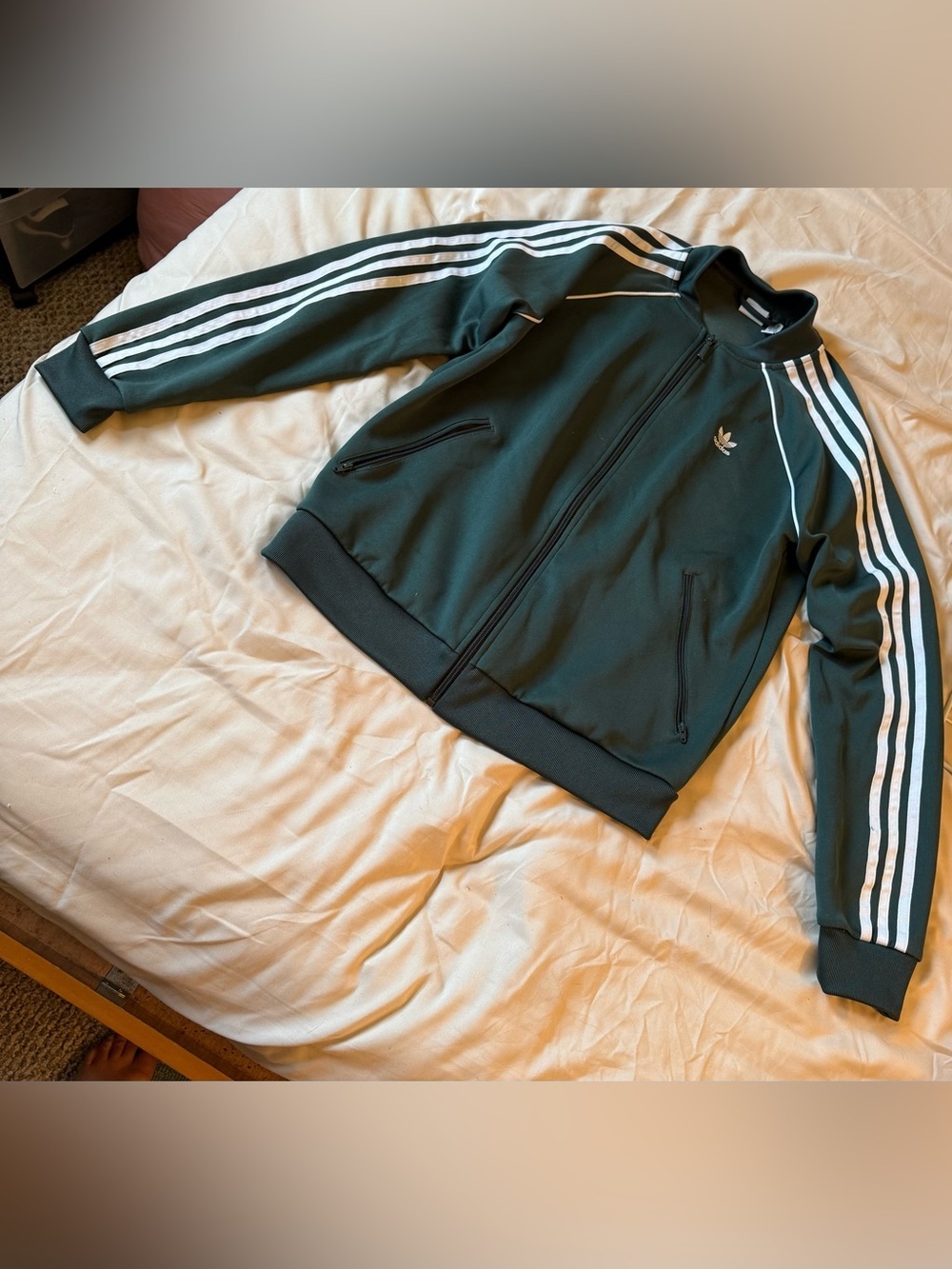 adidas Dark Green Track Jacket with White Stripes